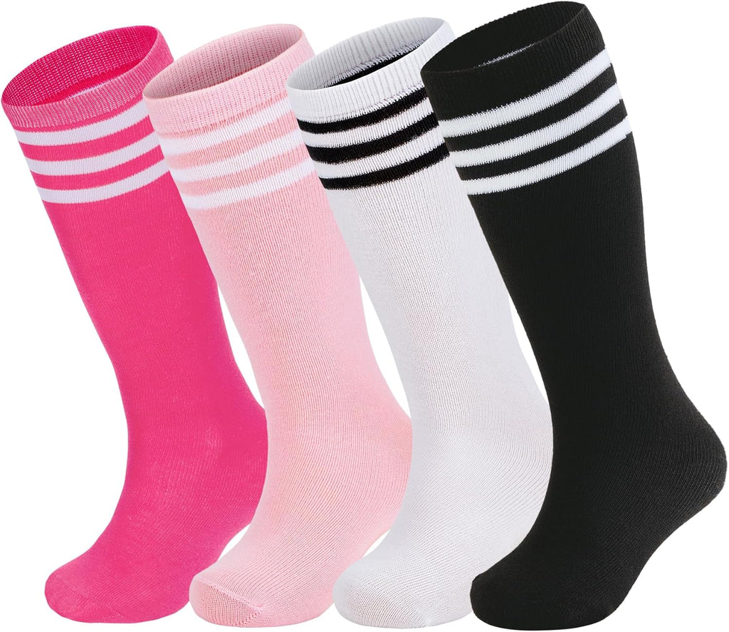 Zando Kids Soccer Socks - 4 Pairs of Knee High Athletic Socks for Boys & Girls