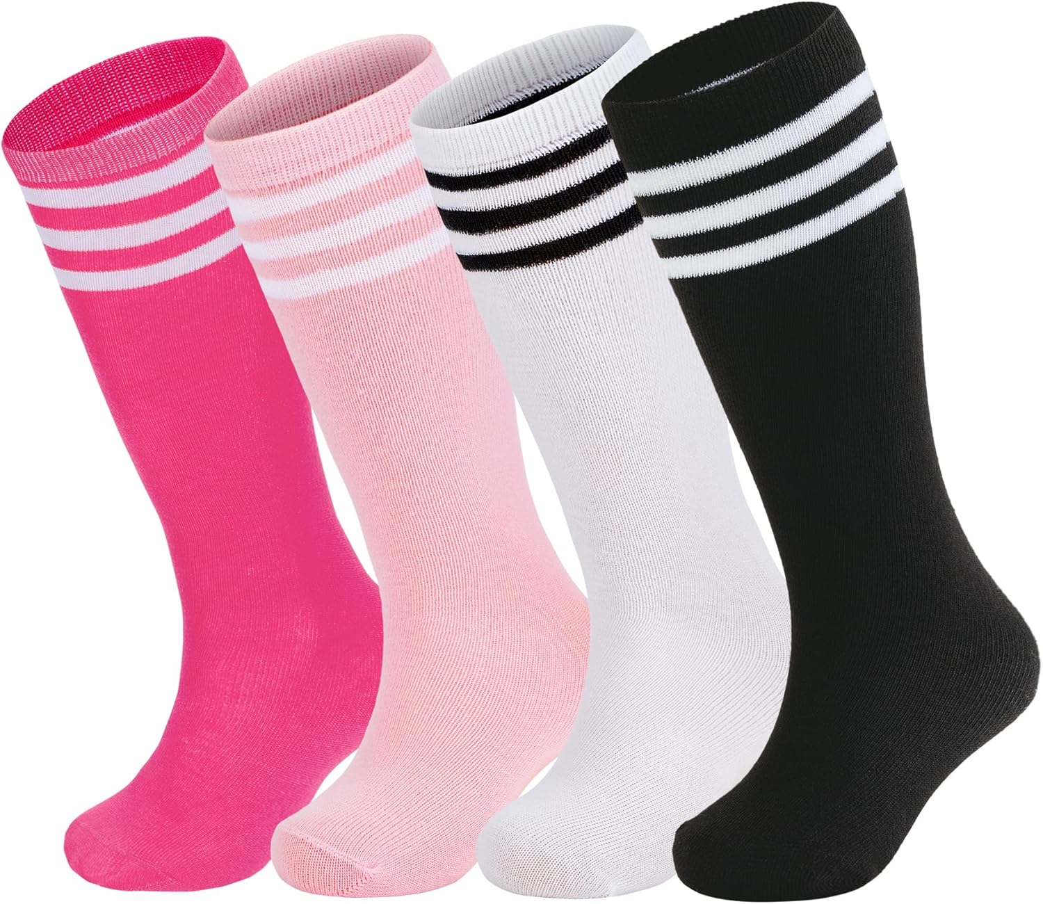 Zando Kids Soccer Socks - 4 Pairs of Knee High Athletic Socks for Boys & Girls