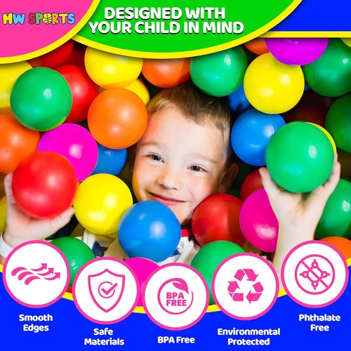 MW SPORTS Ball Pit Balls - Crush Proof, Phthalate & BPA Free - Assorted Colors in Mesh Bag (50 Balls)