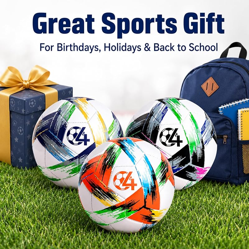 Soccer Ball Size 3/4/5 with Pump - Tri-Color PVC, 7.8in Diameter, Includes 3-Pack