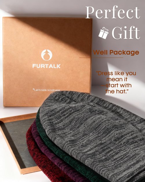 FURTALK Winter Beanie Hats for Men Women Warm Fleece Lined Double Layer Skull Cap Unisex Soft Slouchy Beanie, Black-Grey Mixed