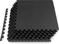 ProsourceFit Exercise Puzzle Mat - ½-Inch Checkered EVA Foam Tiles | Non-Slip, Shock Absorbing, Waterproof Gym Flooring, Black