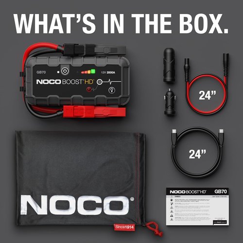 NOCO Boost GB70 Jump Starter - 2000A UltraSafe 12V Lithium Battery Booster Pack | Portable Power Bank for 8.0L Gas & 6.0L Diesel Engines