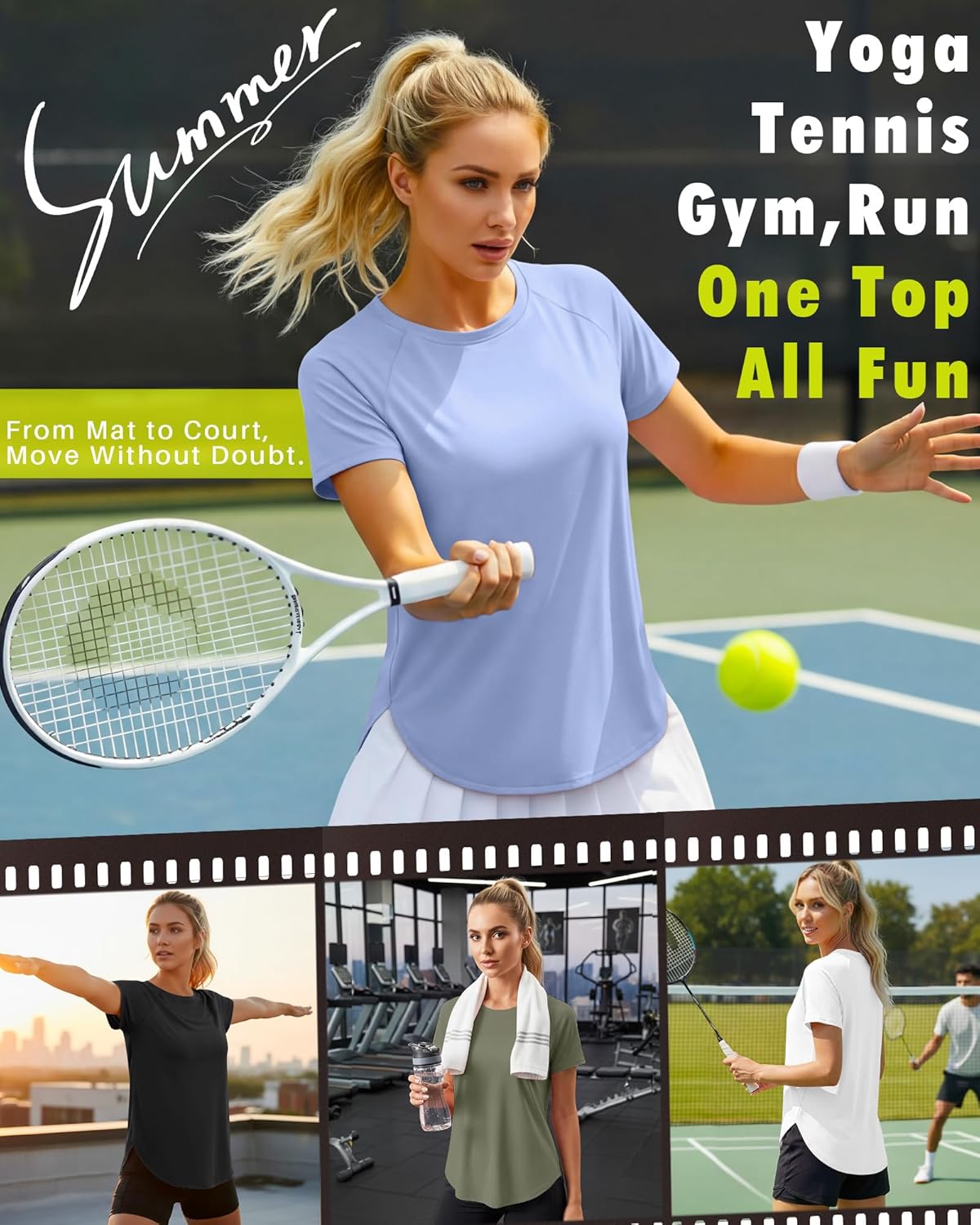 Skiennix Women's Workout Shirts - Quick Dry Athletic Tops | Short Sleeve Loose Fit Yoga Tees - 4 Pack