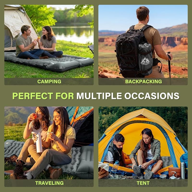 Ultralight Inflatable Sleeping Pad with Built-In Pillow, 78x27x3 in – Ultralight Camp Pad, Grey (Variation: Grey)
