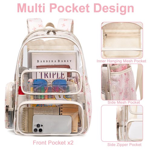 BTOOP Clear Backpack Heavy Duty Transparent Backpack 17" See Through Bookbag for College Work Festival Security with Padded Strap Large Capacity