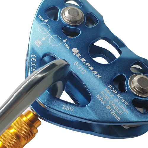 SEPEAK 30kN Tandem Speed Double Pulley, CE Certified Zip Line Trolley for Backyard Zipline, Mountaineering Climbing & Rock Rescue Lifting, Fits Cable up to 1/2 Inches/Holds Up to 6750lbs, Blue