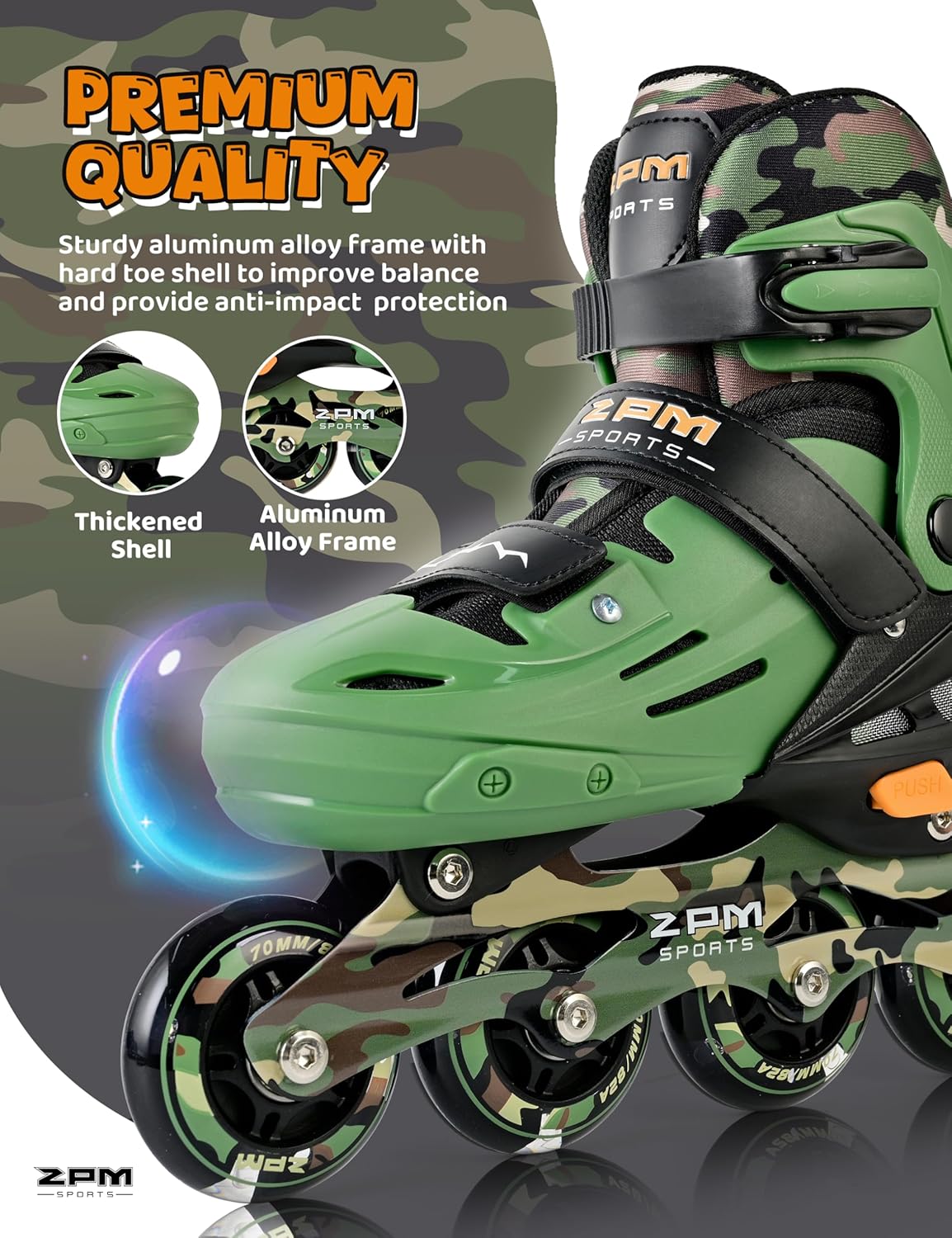 2PM SPORTS Inline Skates - Adjustable Light-Up Roller Skates for Kids Ages 5-12 | Indoor/Outdoor Use