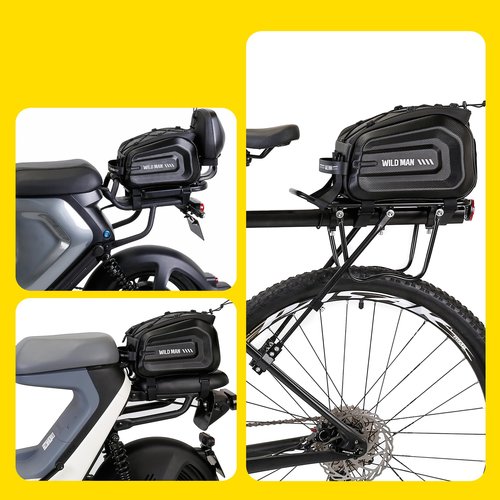 WILD MAN 4L Bike Seat Bag Waterproof Hard Shell Bike Saddlebags for Electric Bicycle Touring Sport Messenger Bag Storage Accessories(GD5,Black)