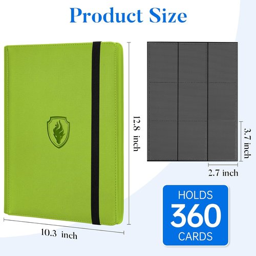 Fabmaker Premium 9 Pocket Card Binder - Sturdy Album for 360 Cards | Sleek Green Trading Card Holder