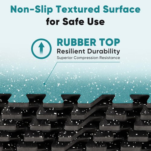 NEWBULIG Interlocking Rubber Floor Tiles, Gym Flooring for Home Gym Mat 24 inch Long, 1/2 Inch Thick, Rubber Mats for Floor, Garage, Workout Space, Non-Slip, 6pcs