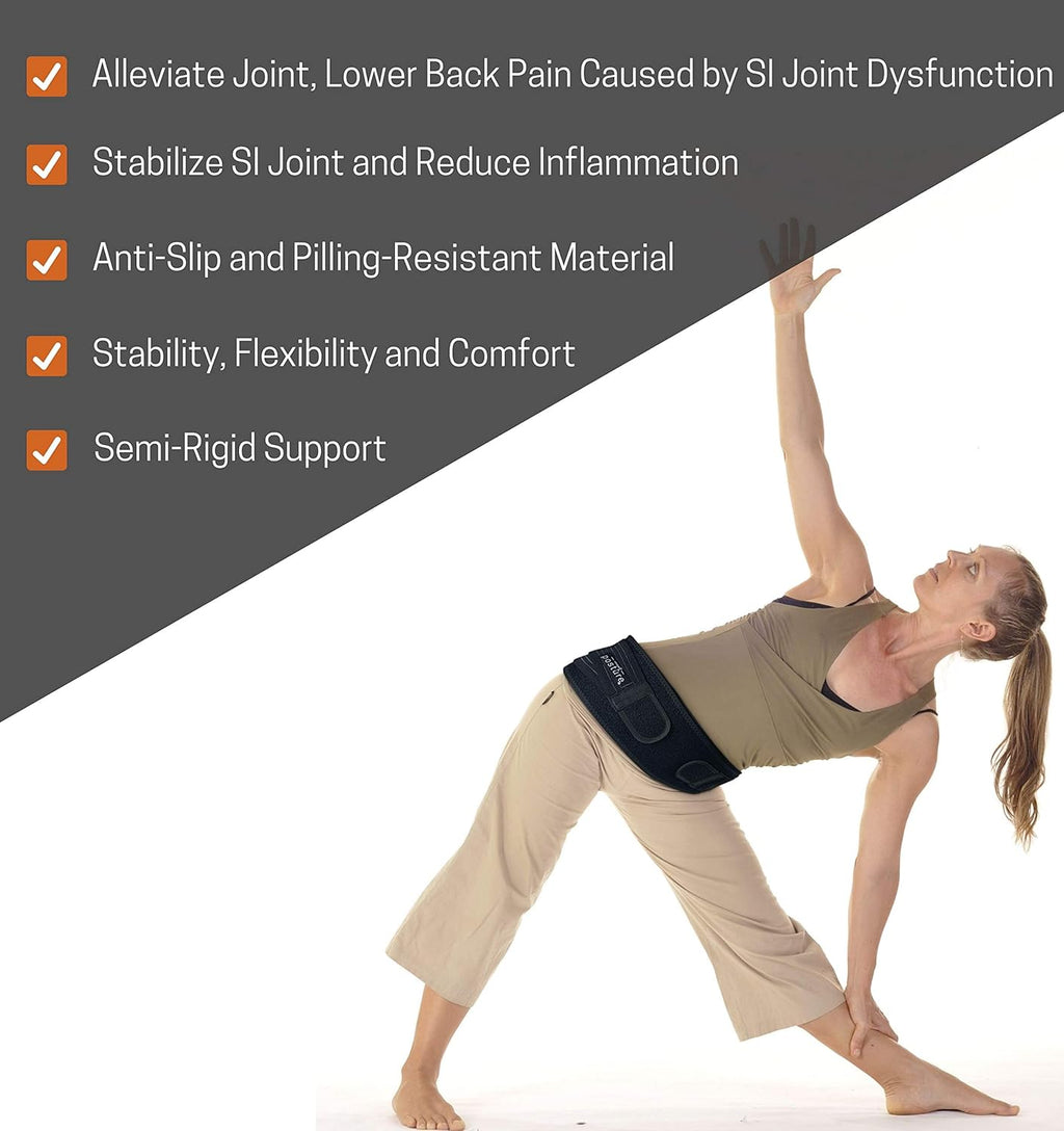 Trochanter Brace | Sacroiliac Hip Belt for Men & Women - Relieves Sciatic & Lower Back Pain (Regular, Black)