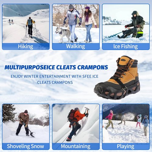 Ice Cleats for Shoes and Boots with 30 Spikes Anti Slip Snow Crampons, Shoe Spikes for Snow and Ice (Medium)