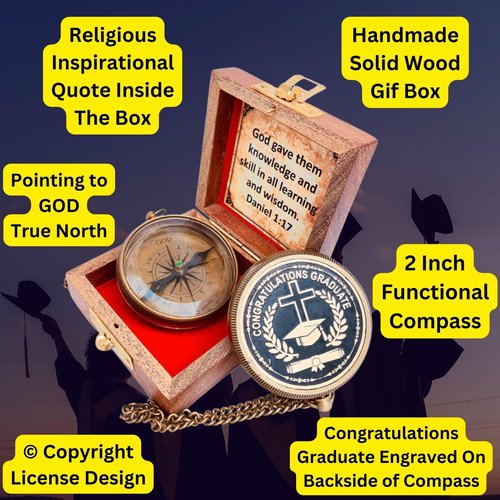 Graduation Gift - Congratulations Graduate Gifts for Graduation 2026, Engraved Compass in Wood Box, Uplifting Inspirational Gift, College High School Graduate Gift