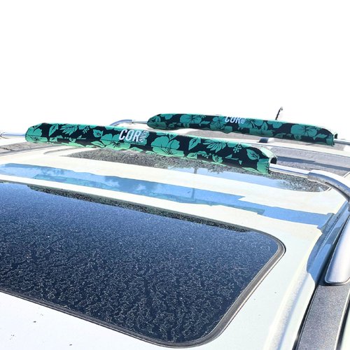 COR Surf Aero Car Roof Soft Rack Pad (Pair) for Surfboard, Kayak, Snowboard, SUP, Canoe and Paddleboard for Large Aero Bars (Green, 28" Narrow)