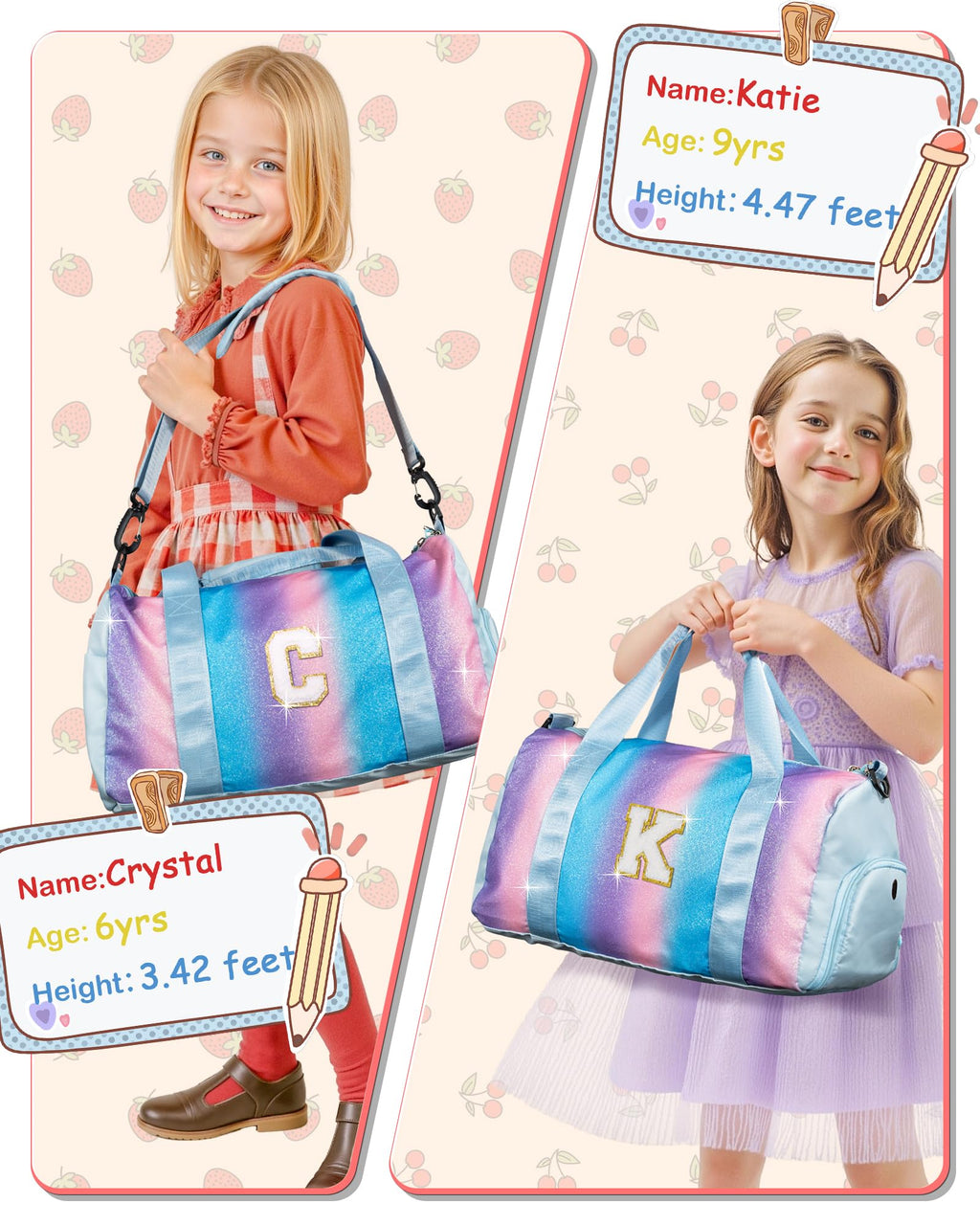 Vogewood Gift Ideas for Kids Girls-Girl Gym Bag with Shoe Compartment, Kid Personalized Weekender Overnight Bags, Initial Travel Tote with Makeup Pouch, Graduation Gifts Granddaughter (Letter N)