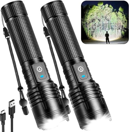 ALSTU Flashlight Rechargeable LED High Lumens - 99,000lm Super Bright Flash Light with 5 Modes, Waterproof Powerful Lintera for Home, Camping(2 Pack)