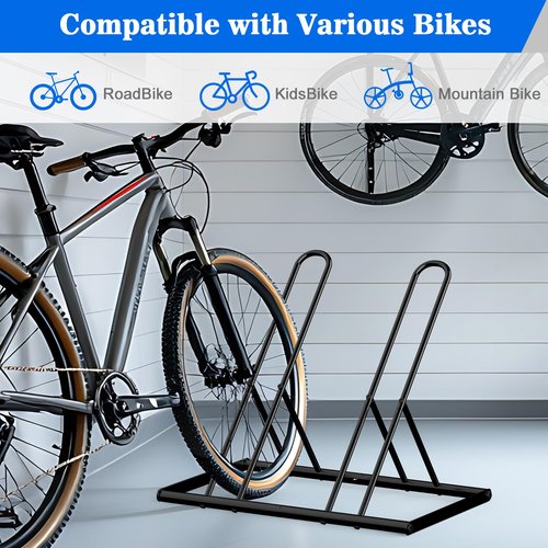 Tuenort 2 Bike Rack, Parking Bike Stand, Outdoor For Mountain Floor Bike Rack, Heavy Duty For Bicycle Garage, Space-Saving Bicycle Holder For Home, Yard, Office, Black
