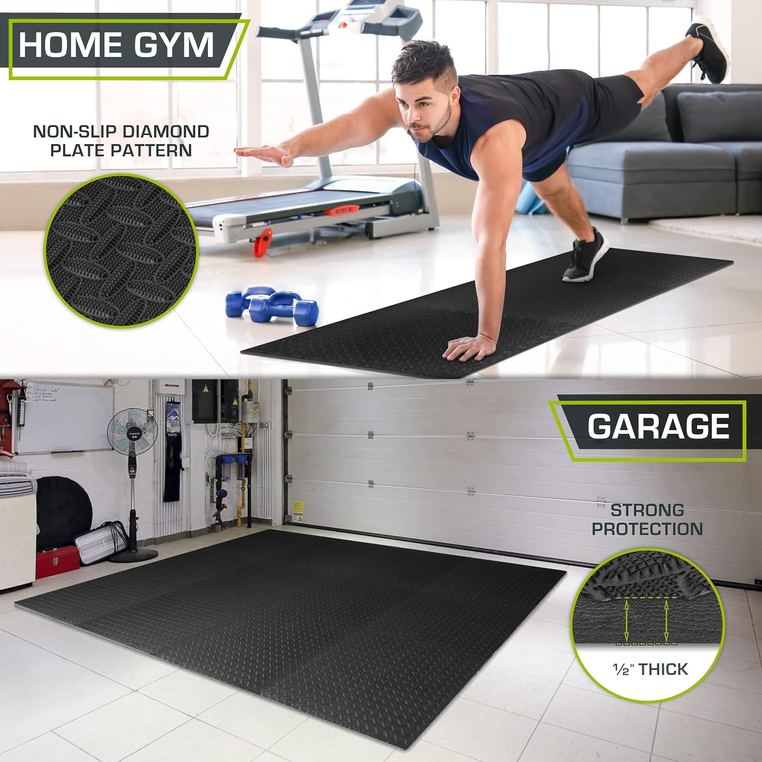 ProsourceFit Puzzle Exercise Mat - Water-Resistant EVA Foam Tiles for Home Gym | Black, 24"x24", 48 Sq Ft (12 Tiles)