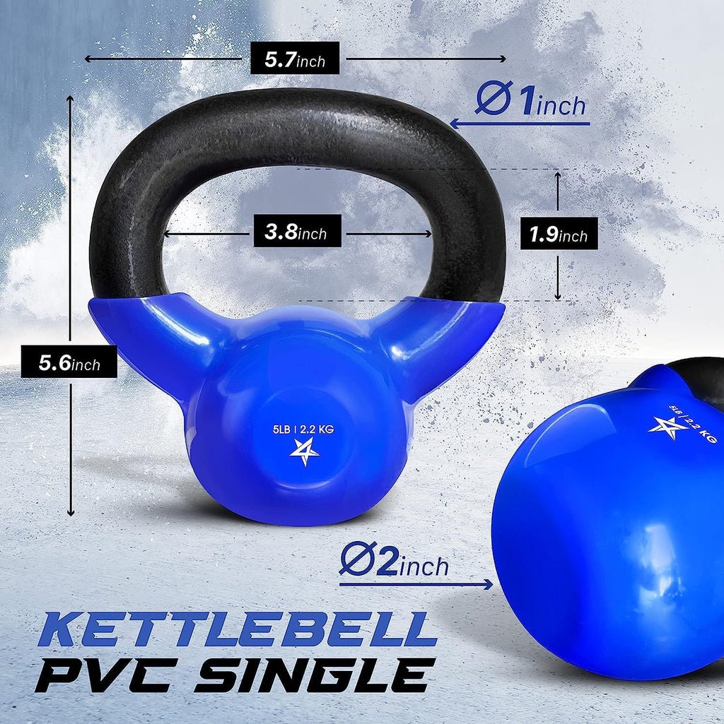 Yes4All Kettlebell - Vinyl Coated Cast Iron Strength Training | 5-100 LB for Home Gym Workouts