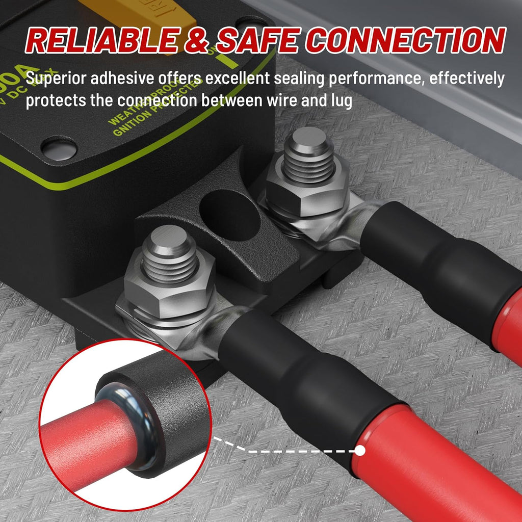RED WOLF 20PCS Marine Grade Wire Lugs - 6 AWG Tinned Copper Ring Terminals with Heat Shrink Tubing