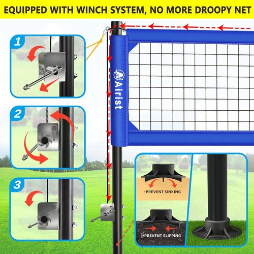 Heavy Duty Volleyball Net by [Brand Name] - Professional Outdoor Set with Steel Anti-Sag System & Adjustable Aluminum Poles | Includes Carrying Bag