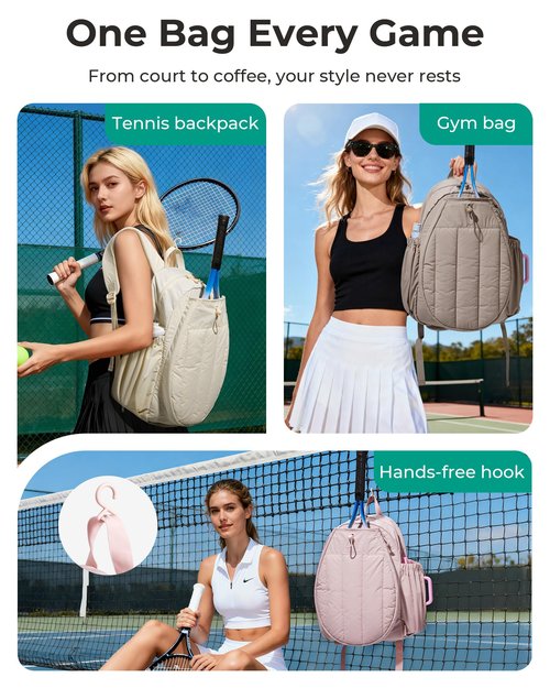 BAGSMART Tennis Gym Bag for Women, Tennis Backpack Holds 2 Rackets with Shoe Compartment, 15.6" Laptop Gym Backpacks for Court, Off-work, Everyday & Overnight Weekend, Tennis Backpack/Beige