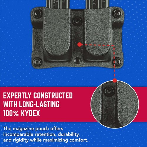 DeSantis Quantico Double Magazine Pouch- Pistol Magazine Holder, Fits SIG P365, Kimber R7 Mako, Mossberg MC2C, Springfield Hellcat, Hellcat Pro, Ruger MAX-9, S&W M&P 9 Shield Plus- Ambidextrous, Black