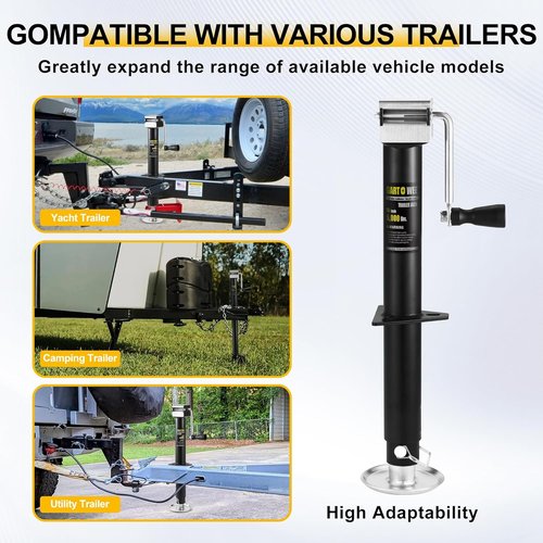 5000 lbs A-Frame Trailer Jack by [Brand Name] - Heavy Duty Side Wind Jack with 15" Vertical Travel & Adjustable Drop Leg