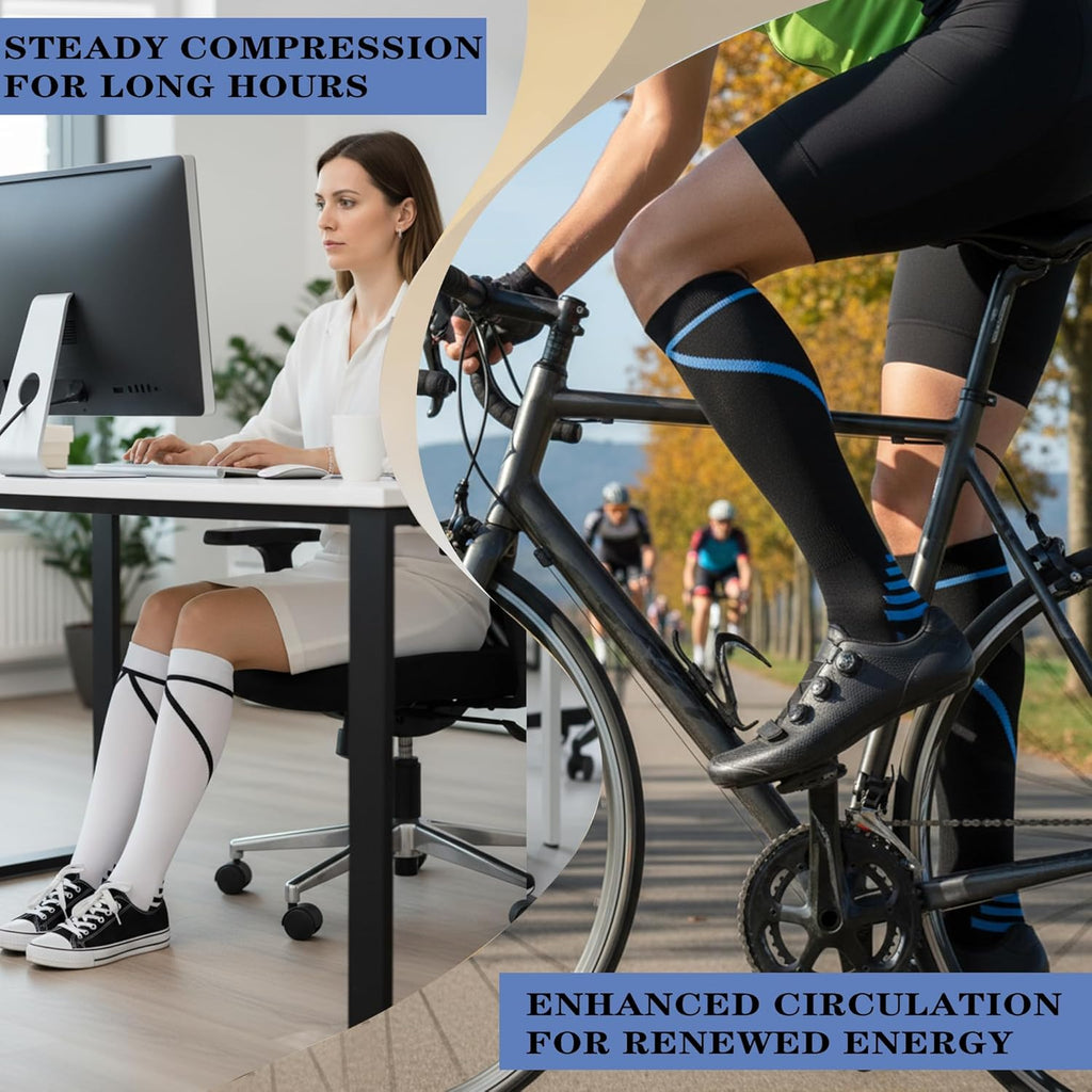 Sooverki Copper Compression Socks - 8 Pack Knee High Stockings for Men & Women | 15-20mmHg Support for Running
