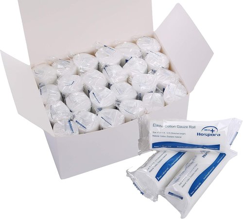 Hospora Medical Elastic Cotton Gauze Roll - 4 Inch Stretch First Aid Bandage | 24 Individual Packs