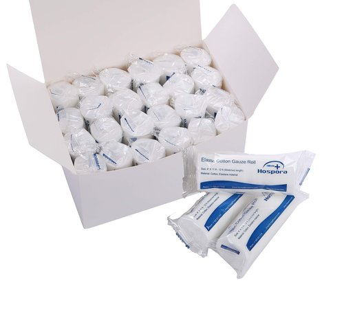 Hospora Medical Elastic Cotton Conforming Gauze Roll, 4 Inches, Individual Pack, First Aid Rolled Stretch Gauze, 24 Packs