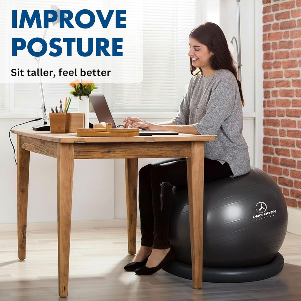 ProBody Pilates Yoga Ball Chair - Exercise Ball with Base for Home Office & Workout | Stability Seat for Back Support