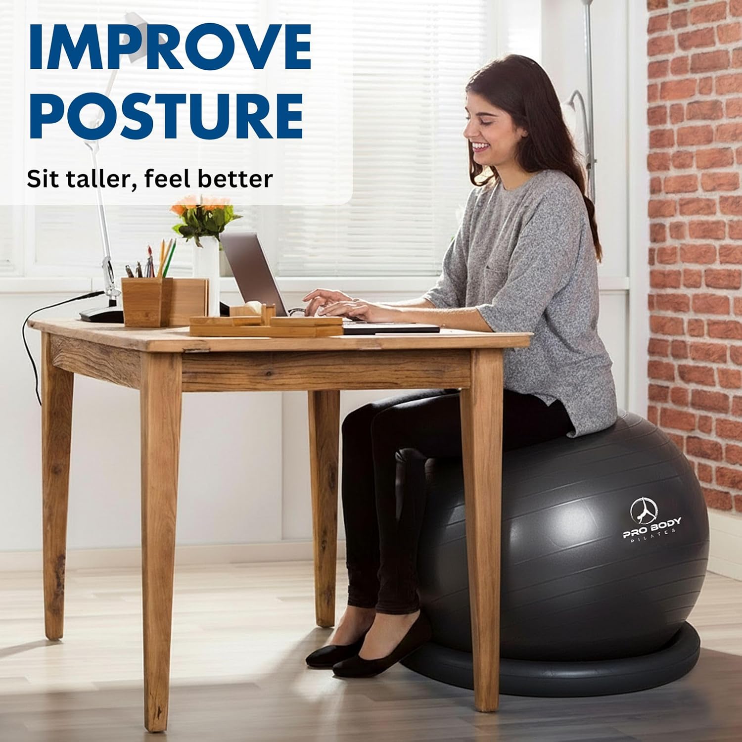 ProBody Pilates Yoga Ball Chair - Exercise Ball with Base for Home Office & Workout | Stability Seat for Back Support