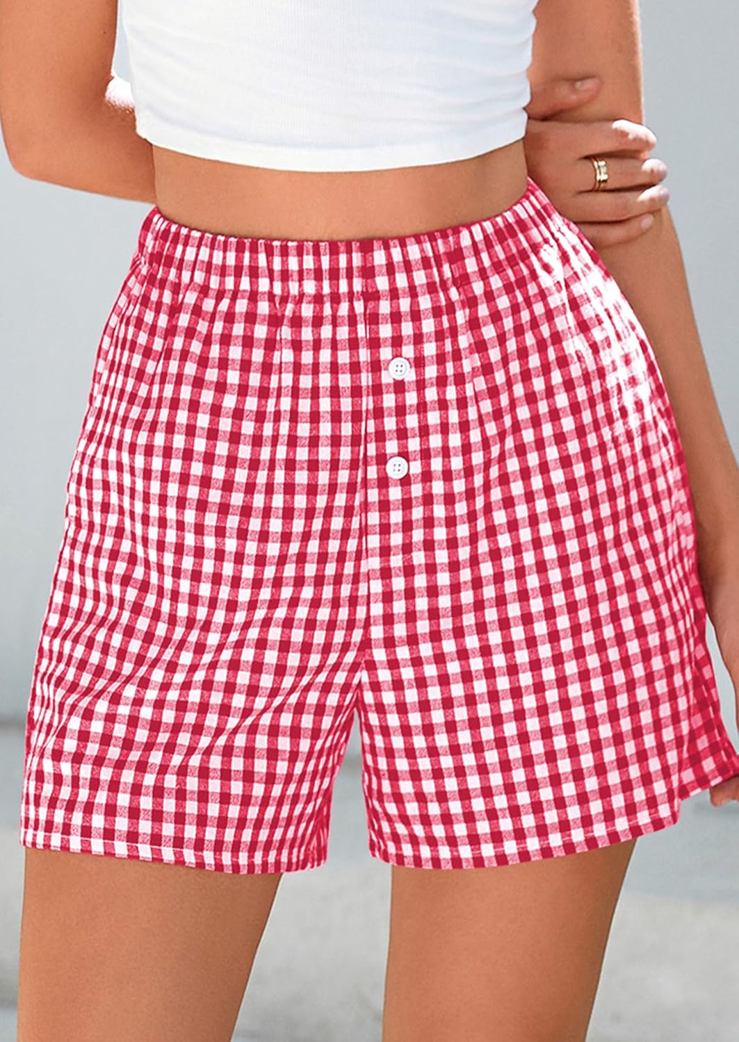 PrettyGarden Women's Pajama Shorts - Summer Gingham Lounge Sleepwear | Y2K Plaid Design