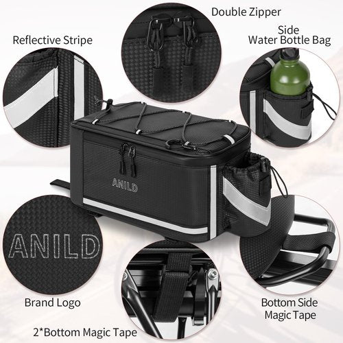 ANILD Bike Rear Rack Bag, 7L Bike Bags for Bicycles Rear Rack, Durable Bike Trunk Bag with Rain Cover and Tail Light Tape