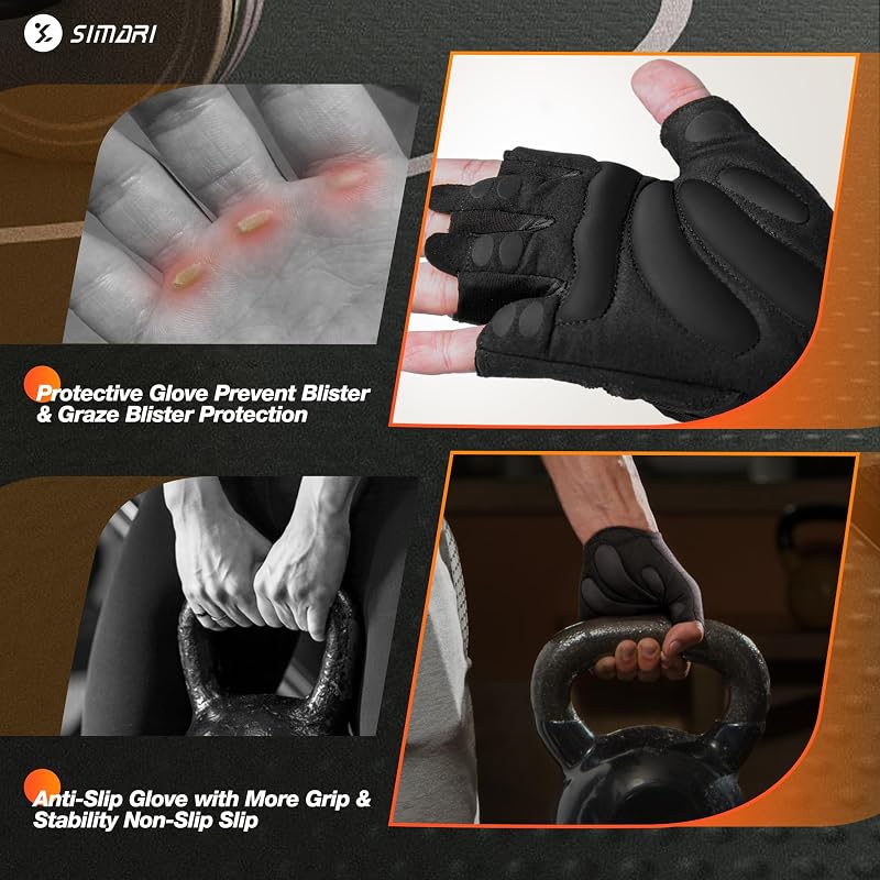 SIMARI Iron Black Medium Breathable Padded Weight Lifting Gloves – Full Palm Protection, Anti-Slip Grip