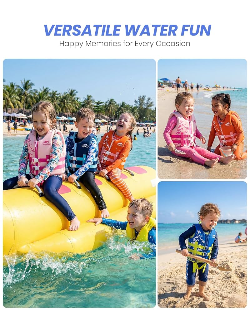 Gogokids Toddler Swim Vest - Blue Dolphin+S (2-4 Years, 22-60 lbs) | 2- buckle safety
