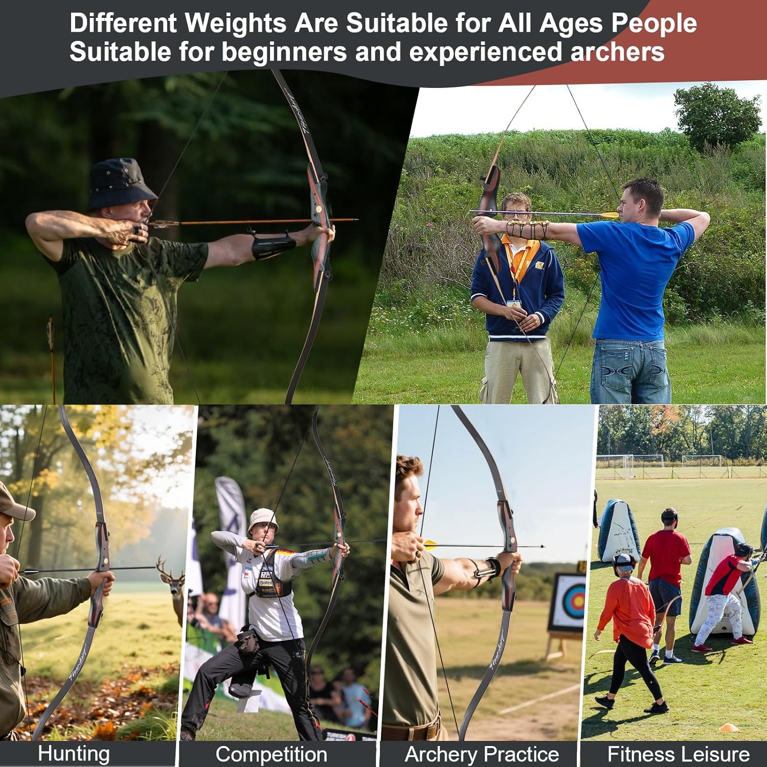 TOPARCHERY 62" Recurve Bow and Arrow Set - Ideal for Adults & Youth Beginners | Right-Handed Takedown Design