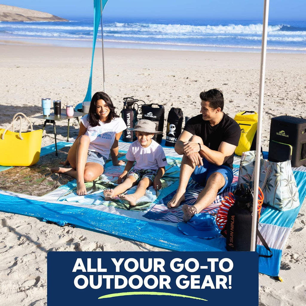 SUN NINJA Beach Tent Sun Shelter | UPF50+ Easy Pop-Up Canopy for Camping & Picnics - Includes Sand Shovel & Stability Poles