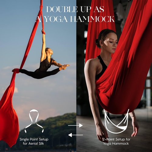 aum active Aerial Silks Yoga Swing Kit 11 Yards | Durable for Home Gymnastics Acrobatic Flying Yoga | Tricot Fabric with Hardware, Swivel & Guide(Rigging Point Up to 18ft)
