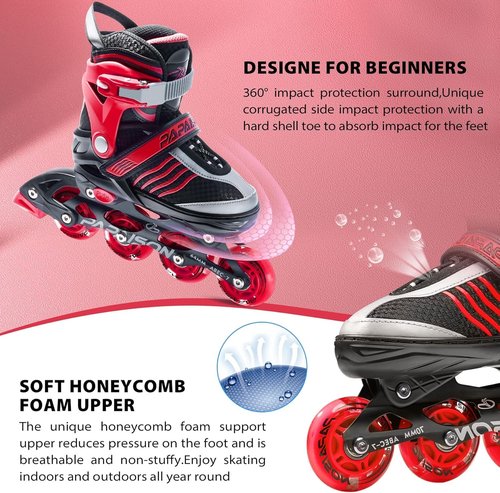 PAPAISON Adjustable Inline Skates Boys Ages 4-16, Roller Skates for Girls Kids Ages 5-8 8-12 with Full Light Up Wheels, Outdoor Skates Illuminating Skates for Children Teens Women