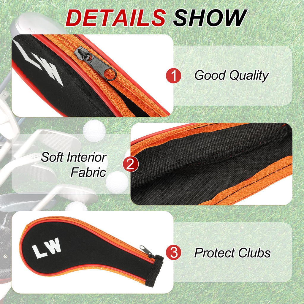 PATIKIL Golf Club Head Cover, 12 Pcs Number Golf Club Irons Covers Neoprene Driver Headcover Golf Lovers Gifts for Men Women, Black/Orange