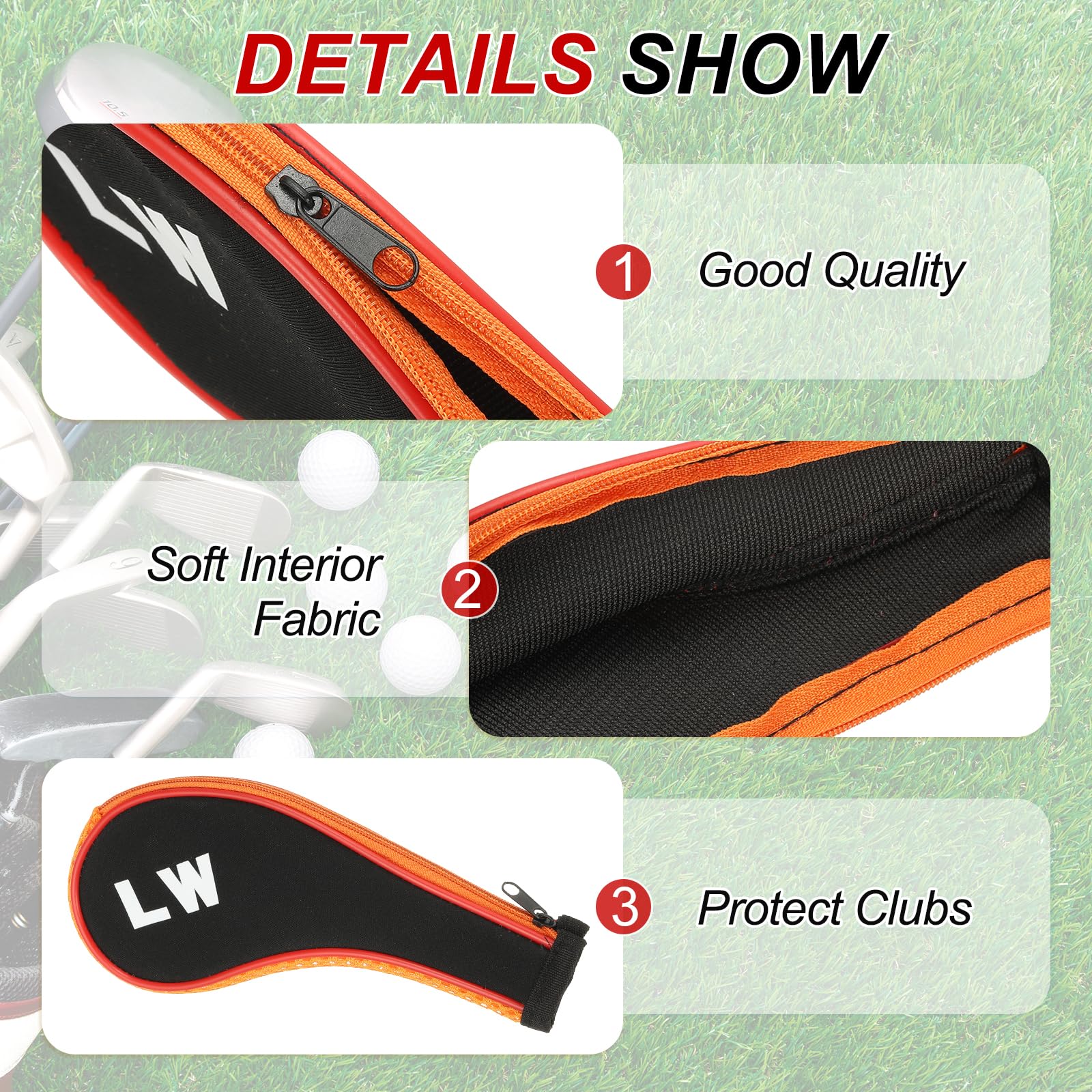 PATIKIL Golf Club Head Cover, 12 Pcs Number Golf Club Irons Covers Neoprene Driver Headcover Golf Lovers Gifts for Men Women, Black/Orange