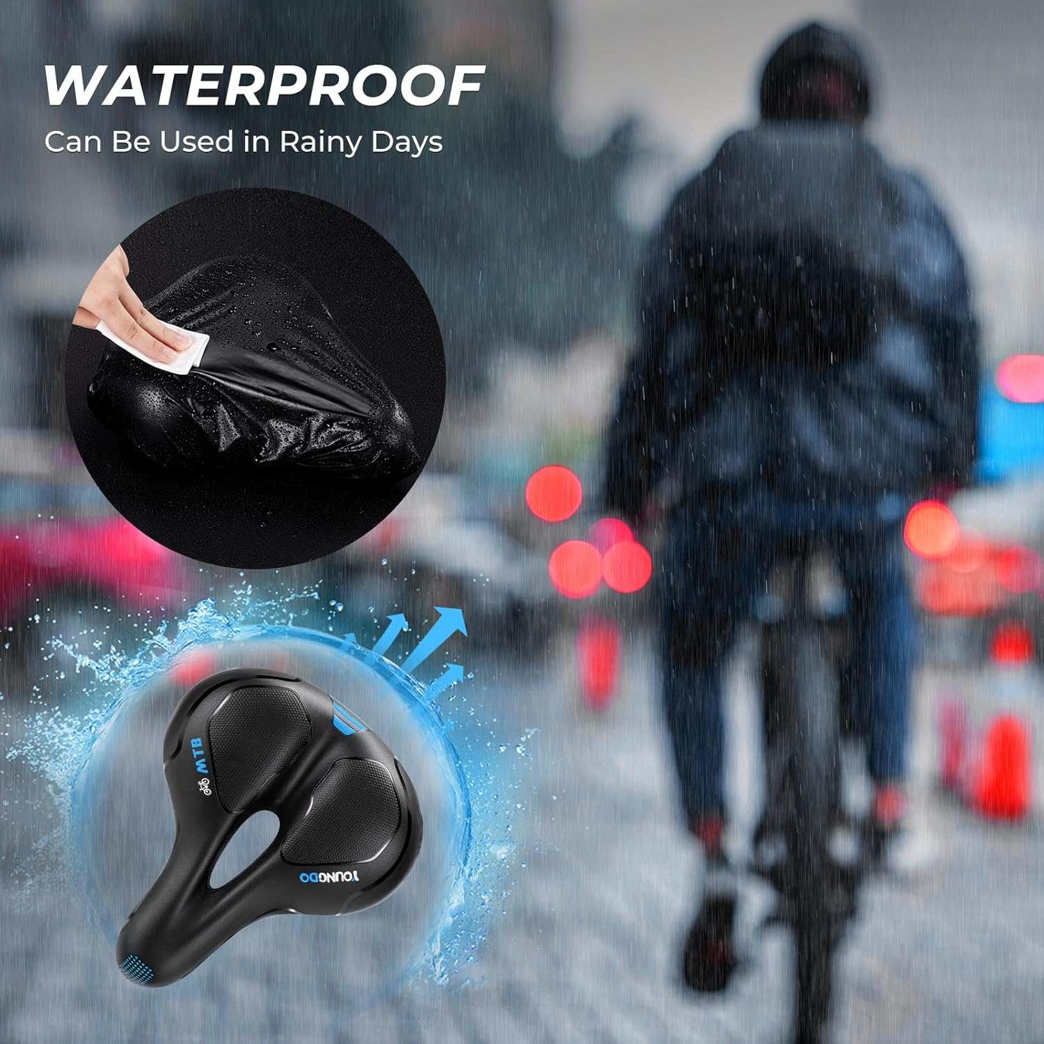 YOUNGDO Comfortable Wide Bike Seat - Breathable Gel Saddle for MTB, Road, and Spinning Bikes