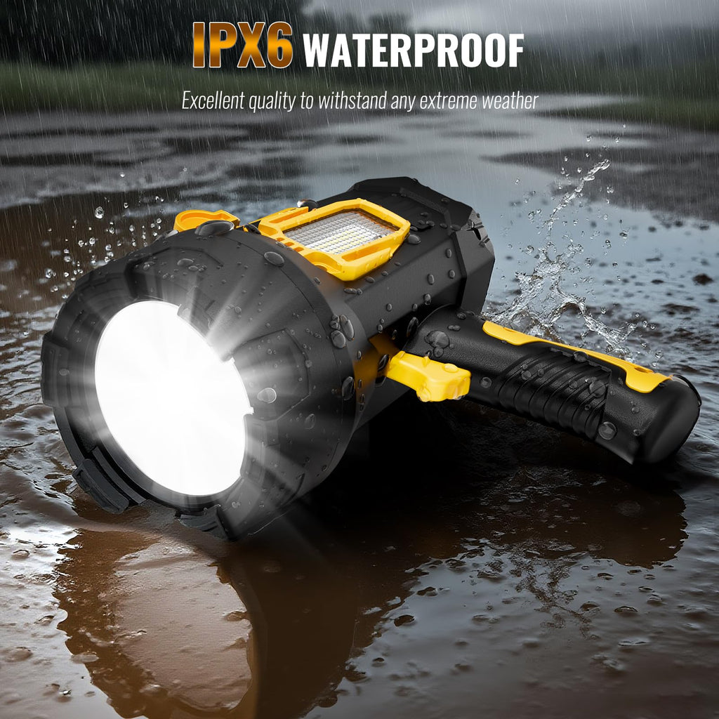 Rechargeable Spotlight, 99000 Lumens Super Bright Led Spotlights Flashlight with Cob Light & Foldable Tripod, 10000ɱAh Spot Lights Long Runtime, Handheld Spotlight for Hunting Boating Outdoor