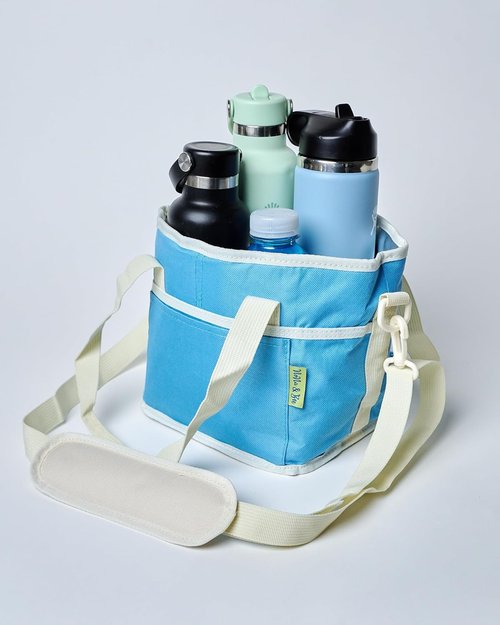 NoNa & Bee Water Bottle Holder with Strap - Family Size 4 Compartment Drink Carrier | Adjustable for Large & Small Drinks | Hands-Free Design