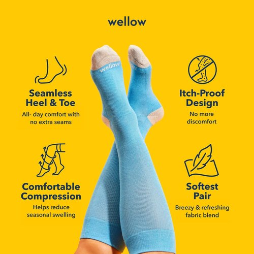 Wellow Knee High Compression Socks for Men & Women | 18-25 mmHg Made with Viscose from Bamboo | Nurses & Pregnancy Support | Relieves Swelling | Regular, MD, Sesame