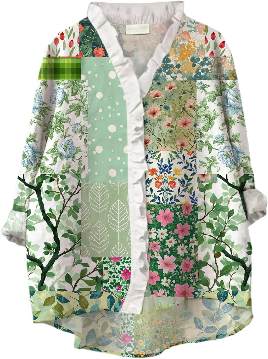 Skiennix Women's Bohemian Kimono Cardigan - Lightweight Floral Patchwork Design | Open Front Ruffled Style