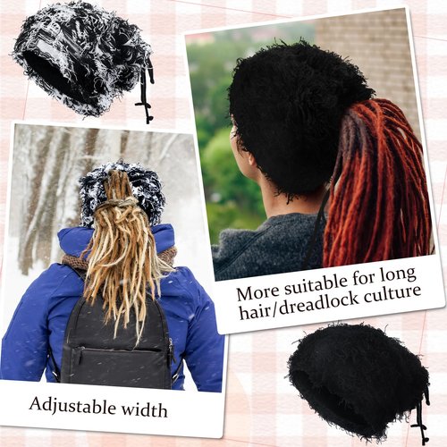Cozypower 2 Pcs Unisex Distressed Dreadlock Beanie Hat Rasta Cap Winter Open Turban Dread Hair Wraps for Men Women(Black and White,Classic)